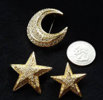 Gorgeous Joan Rivers Moon & Stars Brooch/Pin Set