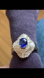 Ladies Sapphire and diamond ring. Ballerina style setting.