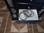 LARGE WOOD AND GLASS JEWELRY CABINET LOADED WITH QUALITY JEWELRY