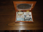 BEAUTIFUL WOODEN AND ETCHED GLASS JEWELRY BOX WITH ELEGANT JEWELRY INC