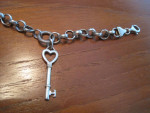 Tiffany and Co Key Charm Italy Sterling Silver Bracelet 7.5 Inch