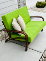 Bamboo Indoor or Outdoor Loveseat Sofa with New Sunbrella Cushions!