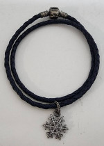 Pandora Blue Double Leather Bracelet with Snowflake Charm