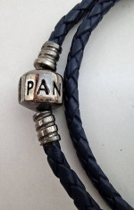 Pandora Blue Double Leather Bracelet with Snowflake Charm