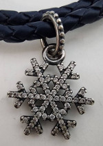 Pandora Blue Double Leather Bracelet with Snowflake Charm