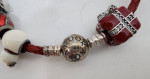 Pandora Christmas Themed 10 Charms on a Red Leather Bracelet