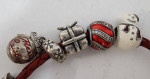 Pandora Christmas Themed 10 Charms on a Red Leather Bracelet