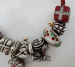 Pandora Christmas Themed 10 Charms on a Red Leather Bracelet