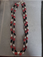 Double necklace ...black, rose and white pearlish stones