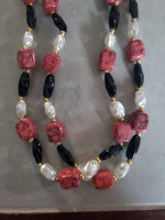 Double necklace ...black, rose and white pearlish stones