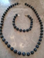 Jade necklace and bracelet 14k gold beads  dark green .