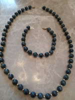 Jade necklace and bracelet 14k gold beads  dark green .