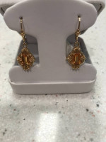 14K Yellow Gold leverback earrings with Citrine stones