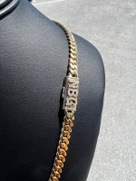 14k solid gold Cuban necklace chain with NBG letters made of round sha