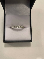 18kt White Gold Vermeil Cuban Link Ring W Pave Set White Sapphires