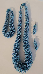 Blue Beaded Necklace, Bracelet and Earrings