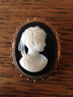 Fine antique Victorian onyx hardstone cameo,14k gold, c 1880, high rel