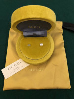 NEW! Authentic GUCCI 18K White Gold 750 Engraved Stud Earrings
