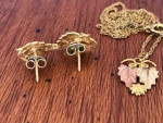 10K Black Hills Gold Leaf Pendant w Chain, & Earrings (all for $80)