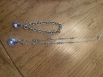 Matching necklace / bracelet, blue diamonds and silver