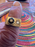 Mens 14K Gold And Diamond With Black Sapphire Ring 14+ Grams