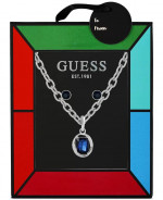 Guess stainless neck chain & blue pendant & blue earing studs