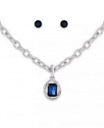 Guess stainless neck chain & blue pendant & blue earing studs
