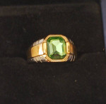 MEN''S TWO TONE RING WITH 2CT SYNTHETIC GREEN PERIDOT