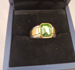 MEN''S TWO TONE RING WITH 2CT SYNTHETIC GREEN PERIDOT
