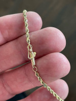 14K gold rope chain necklace 2mm wide 20” long 9.13 grams