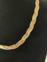 18K Gold Tri-Color yellow/white/rose necklace 29.26 grams