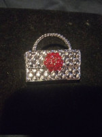 Shiny Silver ❣ Handbag with Red Crystals BROOCH / PIN
