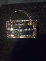 Shiny Silver ❣ Handbag with Red Crystals BROOCH / PIN