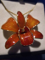 Real ORCHID Necklace / Brooch  24kt PLATED