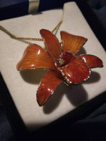 Real ORCHID Necklace / Brooch  24kt PLATED