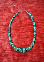 BLUE GREEN Graduated Turquoise Disc Rondelle Gemstone Beads Necklace