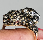 10k Gold Champagne Chocolate Diamond 1 Carat Panther Ring