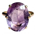14k Gold Large Amethyst Solitaire Ring