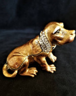 Gold Enamel Over Metal Dog Trinket Box Keepsake Box Austrian Crystals