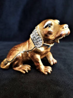 Gold Enamel Over Metal Dog Trinket Box Keepsake Box Austrian Crystals