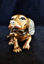 Gold Enamel Over Metal Dog Trinket Box Keepsake Box Austrian Crystals