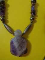 2 Strand Purple Stone Necklace with tturtle  Pendant