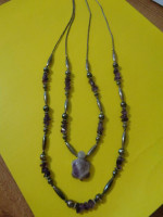 2 Strand Purple Stone Necklace with tturtle  Pendant