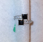 Luxury White Gold Filled Double Black Squares & White CZ Ring - Size 8