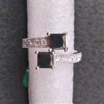 Luxury White Gold Filled Double Black Squares & White CZ Ring - Size 8