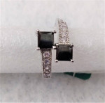 Luxury White Gold Filled Double Black Squares & White CZ Ring - Size 8