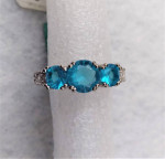 Brand New Shining 18K White Gold Filled 3 Acid Blue CZ Ring - Size 8