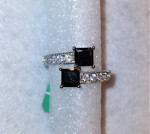 Luxury White Gold Filled Double Black Squares & White CZ Ring - Size 7