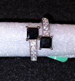 Luxury White Gold Filled Double Black Squares & White CZ Ring - Size 7