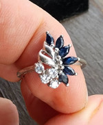 Women's Art Deco Sterling Silver Sapphire and Cz Ring
